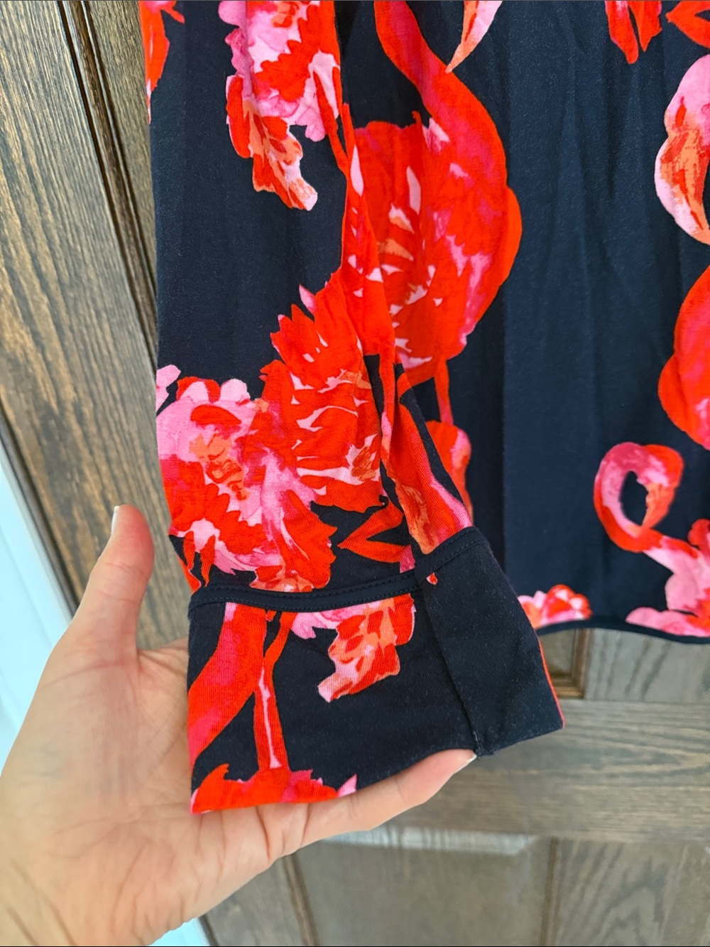 Soma Cool Night Navy red pink flamingoes print long sleeve button down pj top - Picture 4 of 9